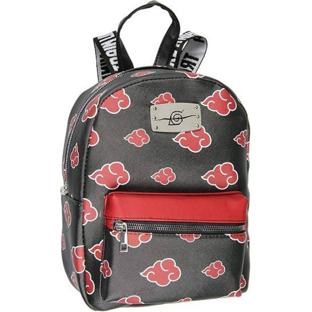 Bioworld Naruto Akatsuki Sasuke Red Cloud Faux Saffiano Leather Mini Backpack OS